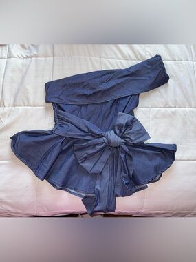 Absolute Angel Indigo Off-Shoulder Tie-Waist Top